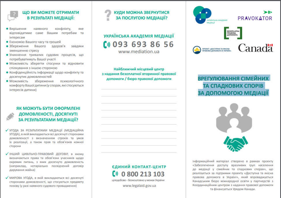 ВРЕГУЛЮВАННЯ СІМЕЙНИХ ТА СПАДКОВИХ СПОРІВ ЗА ДОПОМОГОЮ МЕДІАЦІЇ